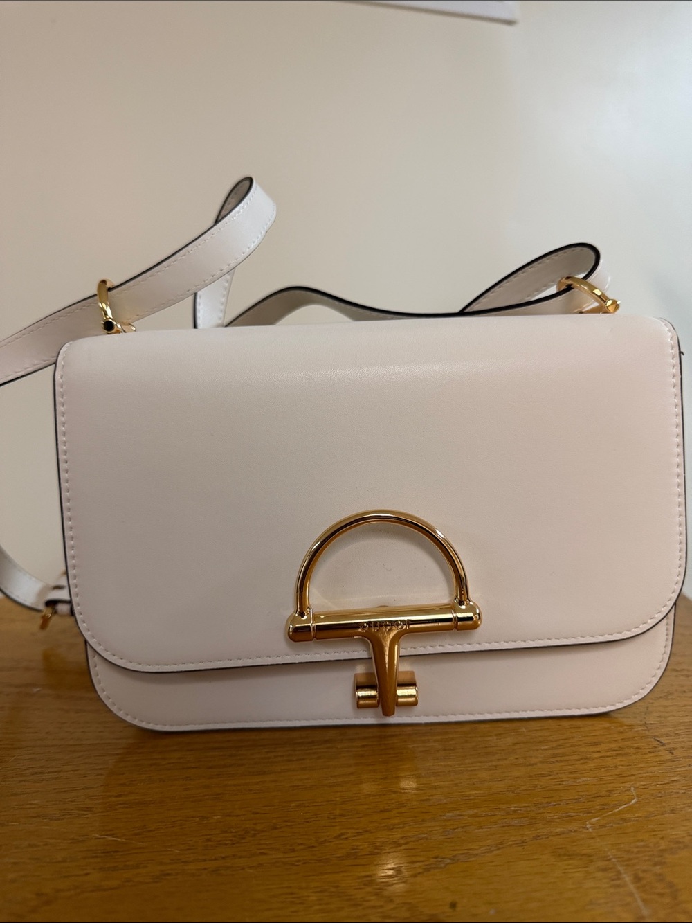 Cream Leather Crossbody Bag with Gold Hardware